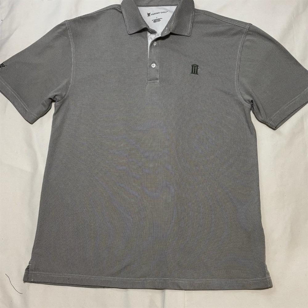 Oxford Golf Men's Polo‎ Shirt Size L Gray Micro-Check Short Sleeve Logo